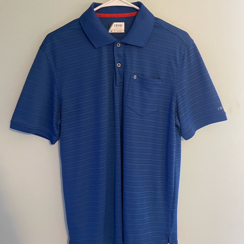 Izod Blue Striped Polo Golf Shirt M